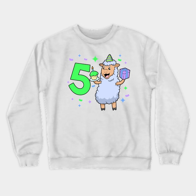 I am 5 with sheep - girl birthday 5 years old Crewneck Sweatshirt by Modern Medieval Design